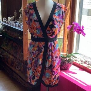 NWOT - Catherine Malandrino Silk Deep V Neck Dress - Size: 8